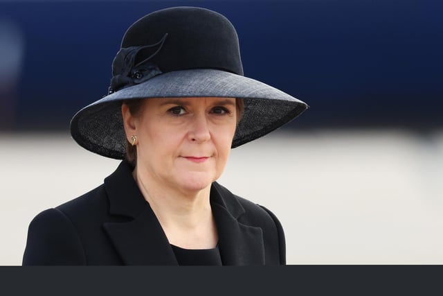 First Minister Nicola Sturgeon after greeting King Charles III and the Queen Consort as they arrived at Edinburgh Airport.