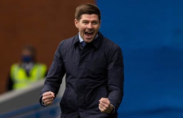 Rangers manager Steven Gerrard was in ebullient mood after the full-time whistle of his team's 2-1 win over Hibernian at Ibrox on Sunday. (Photo by Craig Williamson / SNS Group)