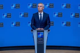 NATO Secretary General Jens Stoltenberg holds the closing press conference at NATO headquarters during the second of two days of defence ministers' meetings on June 16, 2022 in Brussels, Belgium.