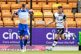 Ayr's George Stanger celebrates as he makes it 1-0 during the victory over St Johnstone at McDiarmid Park.