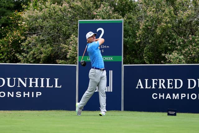 Calum Hill hits his tee shot on the second hole during the third round of the Alfred Dunhill Championship at Leopard Creek. Picture: Richard Heathcote/Getty Images