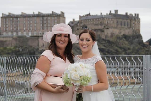 Amanda Jane Telfer with daughter Trisha Williams on her wedding day in Edinburgh