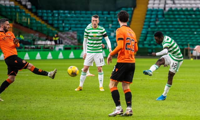 Ismaila Soro's strike in the 3-0 win over Dundee United that Ryan Christie revealed had his team-mates joshing with him. (Photo by Craig Foy / SNS Group)