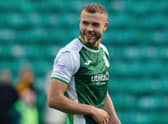 Hibs defender Ryan Porteous is all smiles after scoring the winner against Motherwell. (Photo by Ewan Bootman / SNS Group)