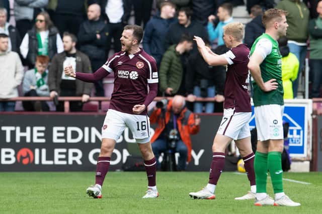 Andy Halliday scored a double as Hearts beat Hibs 3-1. (Photo by Ross Parker / SNS Group)