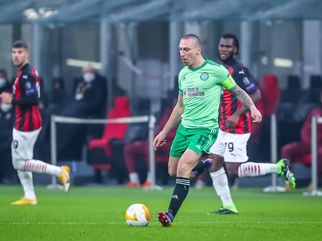 Scott Brown in possession for Celtic during their defeat to Milan in the San Siro. Picture: PA