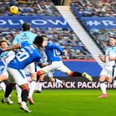 Ryan Kent heads Rangers into an early lead against Ross County at Ibrox. (Photo by Rob Casey / SNS Group)