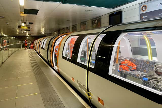 Testing of one of the new trains on the Subway in April. Picture: SPT