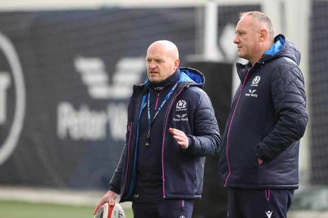Scotland boss Gregor Townsend with forwards coach John Dalziel. (Photo by Craig Williamson / SNS Group)