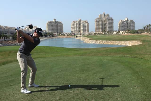 David Law tees off on the 10th hole in the third round of the Ras al Khaimah Championship presented by Phoenix Capital at Al Hamra Golf Club. Picture: Andrew Redington/Getty Images.