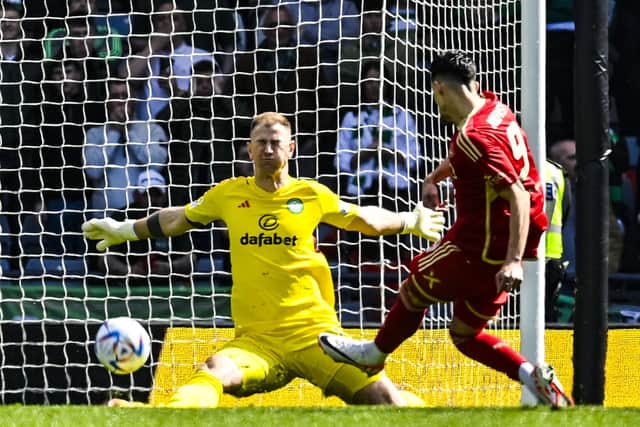 Aberdeen's impressive striker Bojan Miovski opened the scoring against Celtic.