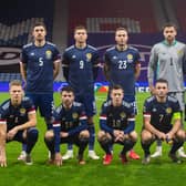 The Scotland team line up ahead of the game
