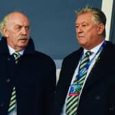 Celtic's major shareholder Dermot Desmond (L), pictured alongside the club's chief executive Peter Lawwell, believes the financial impact of the coronavirus crisis could increase support in England for a British Premier League which includes the Old Firm. (Photo by Craig Foy / SNS Group)