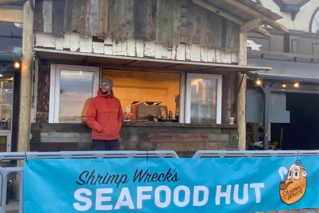 Ewen outside the Shrimpwreck Seafood Hut
