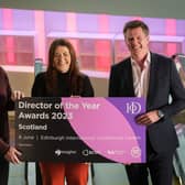 From left: Ian Gulland, CEO of sponsor Zero Waste Scotland; Catherine McWilliam, nations director at IoD Scotland; and Marshall Dallas, CEO of this year’s host the EICC and former IoD Scotland Director of the Year winner. Picture: Mike Wilkinson.