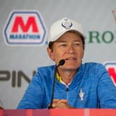 European captain Catriona Matthew talks at a press conference at Inverness Golf Club in Toledo, Ohio, in the build up to this week's Solheim Cup. Picture: Tristan Jones.