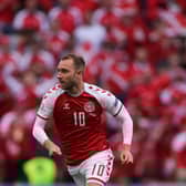 Denmark midfielder Christian Eriksen in action prior to his collapse against Finland in the Euro 2020 fixture in Copenhagen. (Photo by FRIEDEMANN VOGEL/AFP via Getty Images)