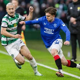 Rangers' Ridvan Yilmaz tries to get past Celtic's Daizen Maeda during the Old Firm match on December 30. (Photo by Craig Williamson / SNS Group)