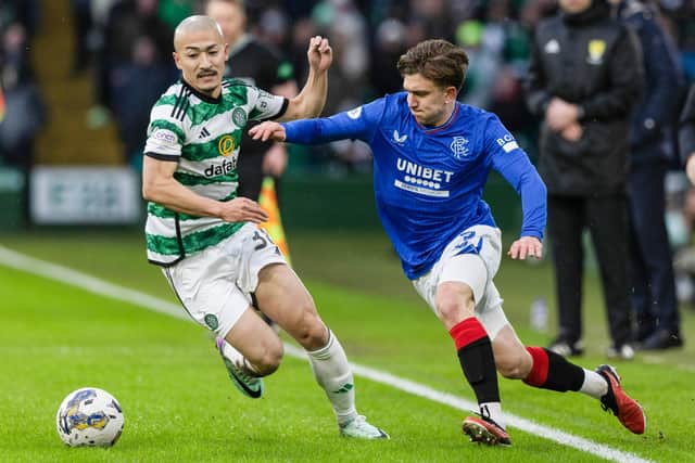 Rangers' Ridvan Yilmaz tries to get past Celtic's Daizen Maeda during the Old Firm match on December 30. (Photo by Craig Williamson / SNS Group)