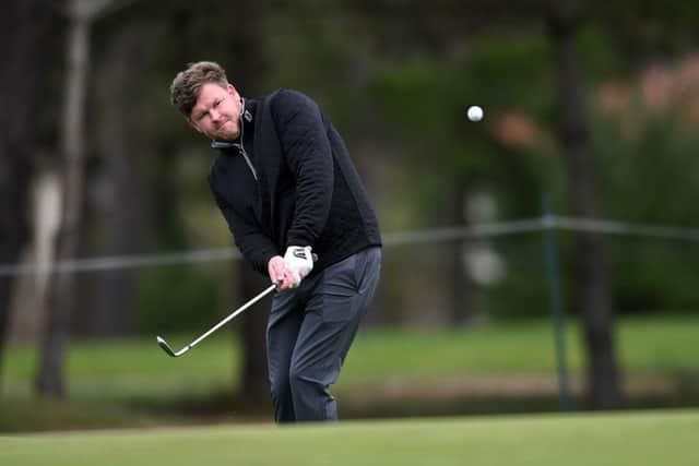 Paul O'Hara plays a shot on the first hole during the third round of the AT&T Pebble Beach Pro-Am at Spyglass Hill in California. Picture: Orlando Ramirez/Getty Images.