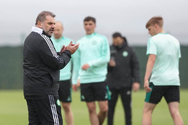 Postecoglou oversees training at Celtic's Lennoxtown base.