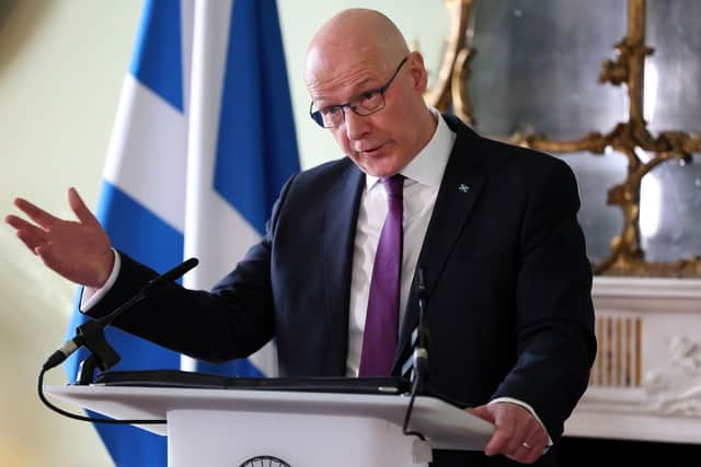 First Minister John Swinney during a press conference in Bute House, Edinburgh