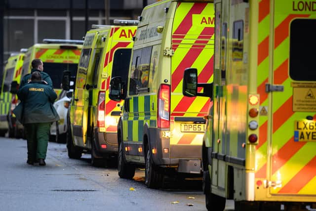 Queues of ambulances seen outside NHS hospitals across the UK are a visible sign of the health service's 'waiting list' crisis (Picture: Leon Neal/Getty Images)