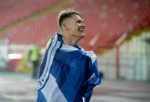 Scott McTominay, pictured celebrating after Scotland's Euro 2020 play-off win in Serbia in November, will join Steve Clarke's squad after Manchester United's Europa League Final against Villarreal on Wednesday. (Photo by Srdjan Stevanovic/Getty Images)
