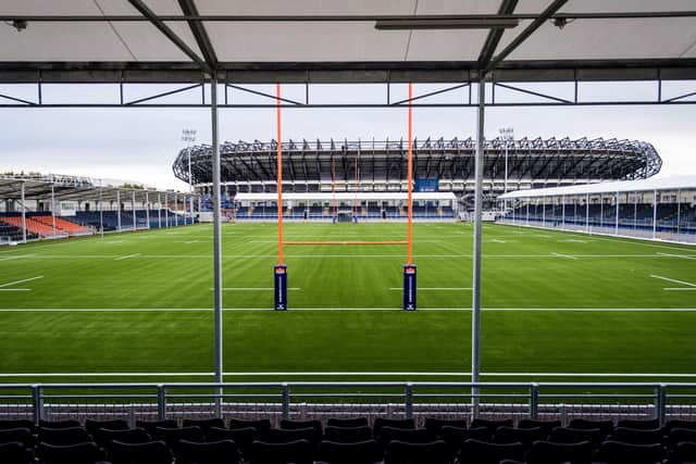 The view from behind the goal at the new Edinburgh Rugby Stadium which has a capacity of 7,800. Picture: Ross Parker/SNS