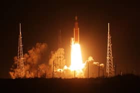 CAPE CANAVERAL, FLORIDA - NOVEMBER 16: NASA’s Artemis I Space Launch System (SLS) rocket, with the Orion capsule attached, launches at NASA's Kennedy Space Center on November 16, 2022 in Cape Canaveral, Florida. The Artemis I mission will send the uncrewed spacecraft around the moon to test the vehicle's propulsion, navigation and power systems as a precursor to later crewed mission to the lunar surface. (Photo by Red Huber/Getty Images)