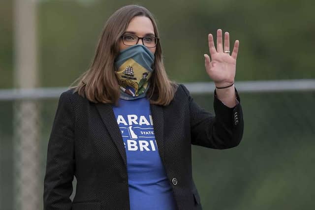 Sarah McBride campaigns at the Claymont Boys & Girls Club in Claymont, Delaware