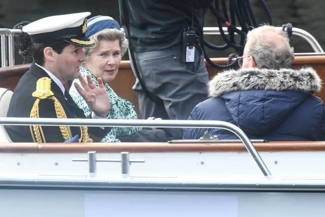 Imelda Staunton in  Scotland during filming for Netflix series "The Crown" .