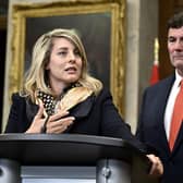 Minister of Foreign Affairs Melanie Joly, left, and Minister of Public Safety, Democratic Institutions and Intergovernmental Affairs Dominic LeBlanc, right, speak to reporters in the Foyer of the House of Commons on Parliament Hill after Prime Minister Justin Trudeau announced that Canadian authorities had intelligence that India’s government may have had links to the June assassination of a Sikh activist in Canada.