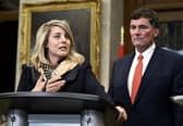 Minister of Foreign Affairs Melanie Joly, left, and Minister of Public Safety, Democratic Institutions and Intergovernmental Affairs Dominic LeBlanc, right, speak to reporters in the Foyer of the House of Commons on Parliament Hill after Prime Minister Justin Trudeau announced that Canadian authorities had intelligence that India’s government may have had links to the June assassination of a Sikh activist in Canada.