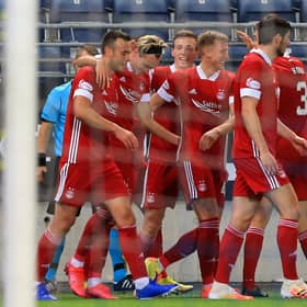 Aberdeen celebrate Ryan Hedges' goal against Viking Stavanger.