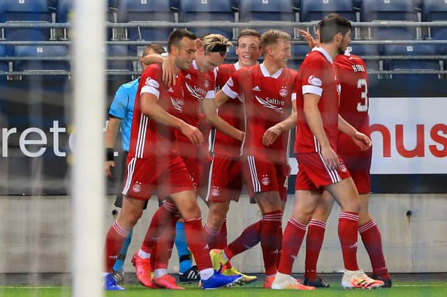 Aberdeen celebrate Ryan Hedges' goal against Viking Stavanger.