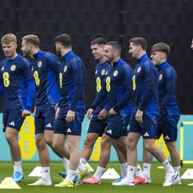 John McGinn (fourth from right) was one of eight Scotland outfield players training in Glasgow on Monday  (Photo by Craig Williamson / SNS Group)