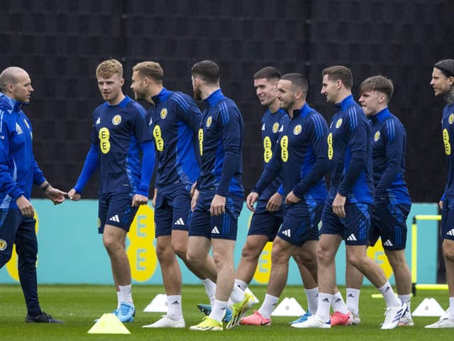 John McGinn (fourth from right) was one of eight Scotland outfield players training in Glasgow on Monday  (Photo by Craig Williamson / SNS Group)
