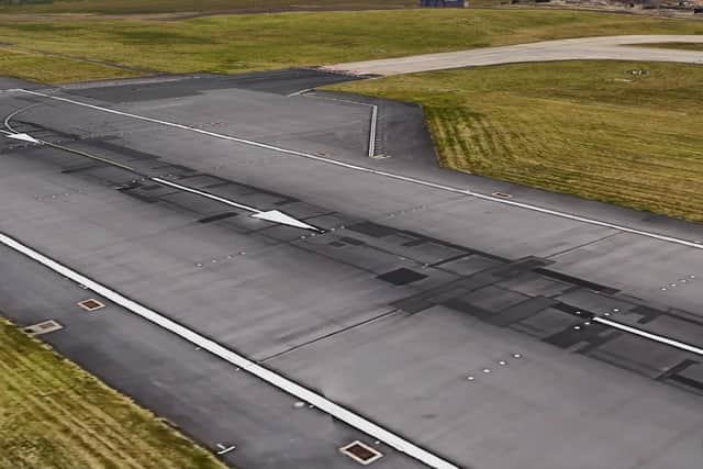 Patching on Edinburgh Airport's runway. (Photo by Google Earth)