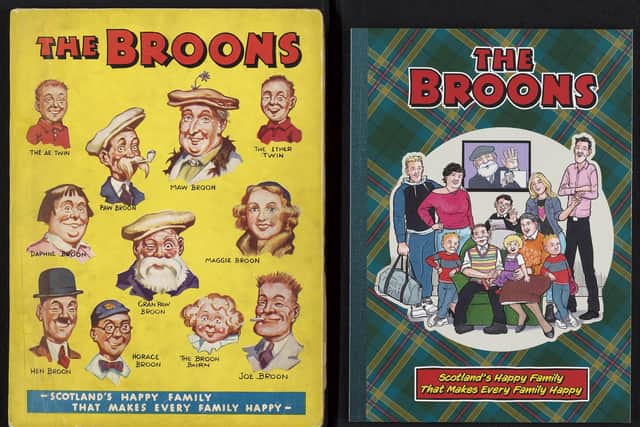 The first edition of The Broons annual, which was published in 1939, along with the more recent compilation.