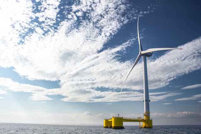 Floating wind farms make use of the huge blades fitted to towers hundreds of feet in height.