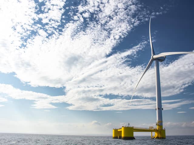 Floating wind farms make use of the huge blades fitted to towers hundreds of feet in height.
