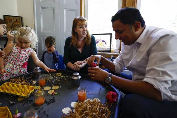 Labour's deputy leader Angela Rayner and Scottish Labour party leader Anas Sarwar visit the Kidzcare childcare facility in Edinburgh (Picture: Jeff J Mitchell/Getty Images)