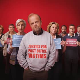 Toby Jones and co-stars in Mr Bates vs the Post Office. Picture: ITV