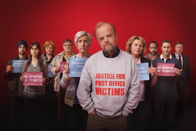 Toby Jones and co-stars in Mr Bates vs the Post Office. Picture: ITV