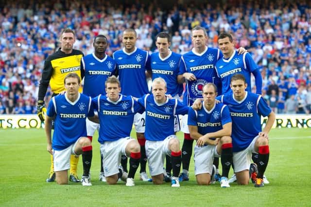 Rangers team v Malmo on July 26, 2011 - Allan McGregor, Maurice Edu, Madjid Bougherra, Lee Wallace, David Weir and Lee McCulloch.
Front row from left: Sasa Papac, Stevn Davis, Steven Naismith, Steven Whittaker, and Nikica Jelavic. (Picture: SNS Group Bill Murray)