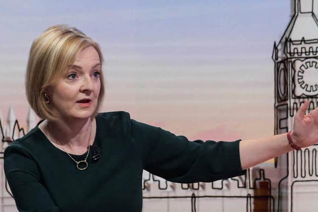 Liz Truss speaking during an interview with the BBC's Laura Kuenssberg yesterday. Photo: JEFF OVERS/BBC/AFP via Getty Images