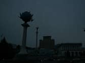 The Independence Square in Kyiv during a rolling blackout of parts of districts of the Ukrainian capital following rocket attacks to critical infrastructures.