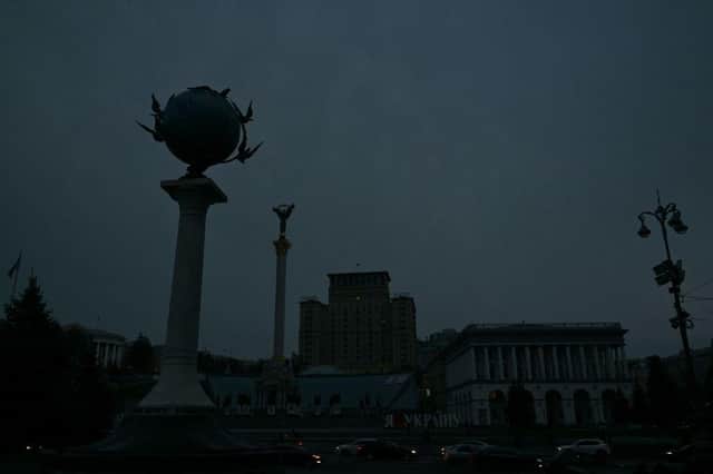 The Independence Square in Kyiv during a rolling blackout of parts of districts of the Ukrainian capital following rocket attacks to critical infrastructures.