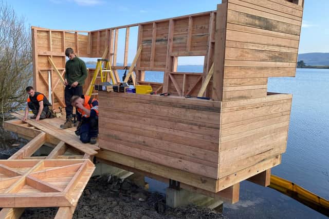 Construction is well under way on the new Phoenix bird-watching hide at Loch Leven national nature reserve. Picture: Simon Ritchie/NatureScot